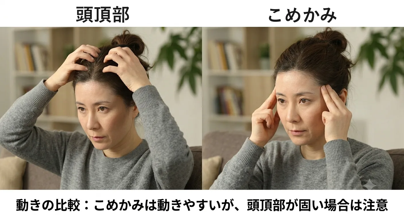 頭頂部とこめかみの硬さ比較