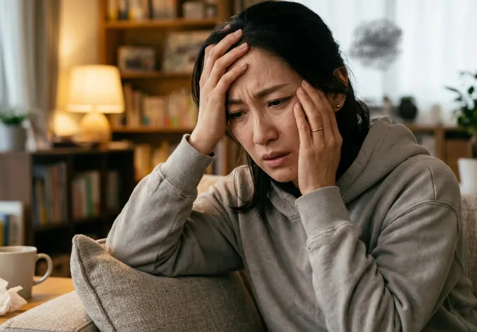 ストレスでモヤモヤしている様子の女性