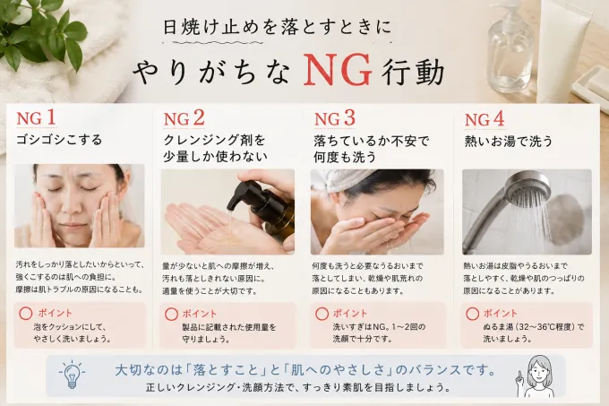 日焼け止めを落とす際のNG行動とは